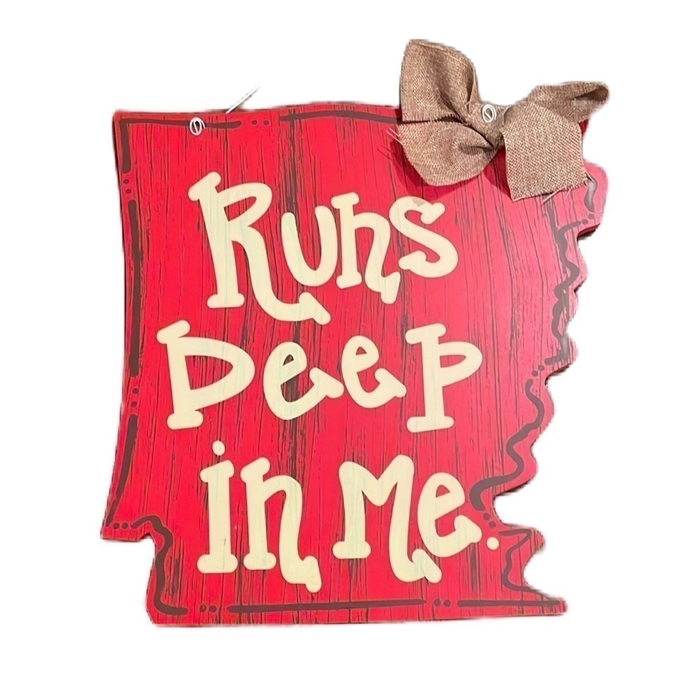 Arkansas Door Hanger Red and Tan with Wire Hanger and Bow Tie Home Or Office